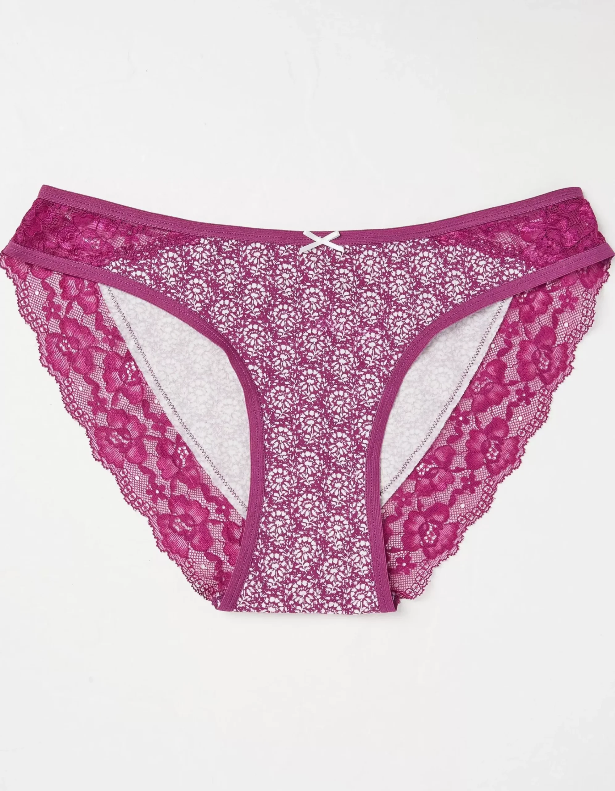 FatFace Woodblock Floral High Leg Knickers Dark Purple Outlet