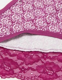 FatFace Woodblock Floral High Leg Knickers Dark Purple Outlet