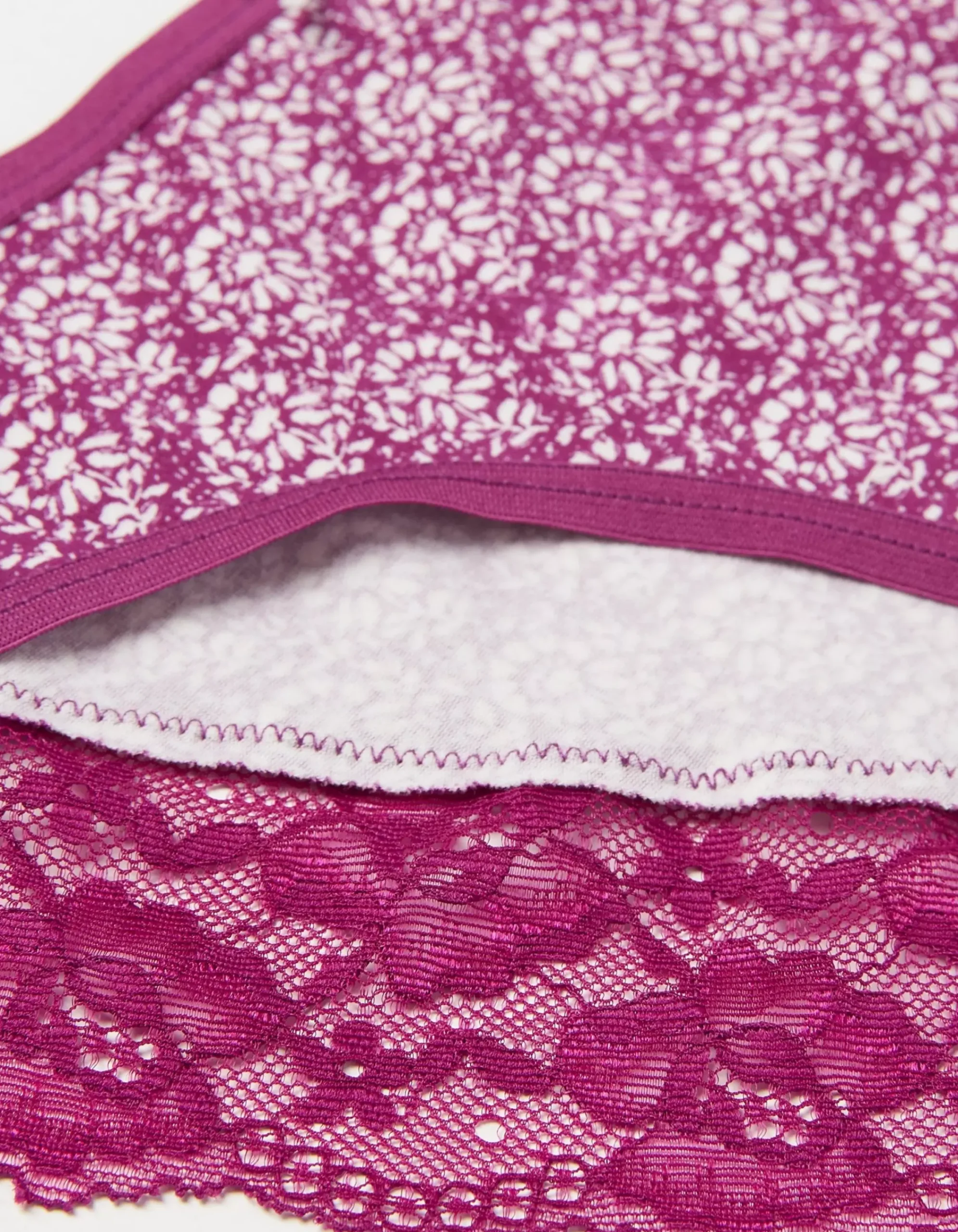 FatFace Woodblock Floral High Leg Knickers Dark Purple Outlet