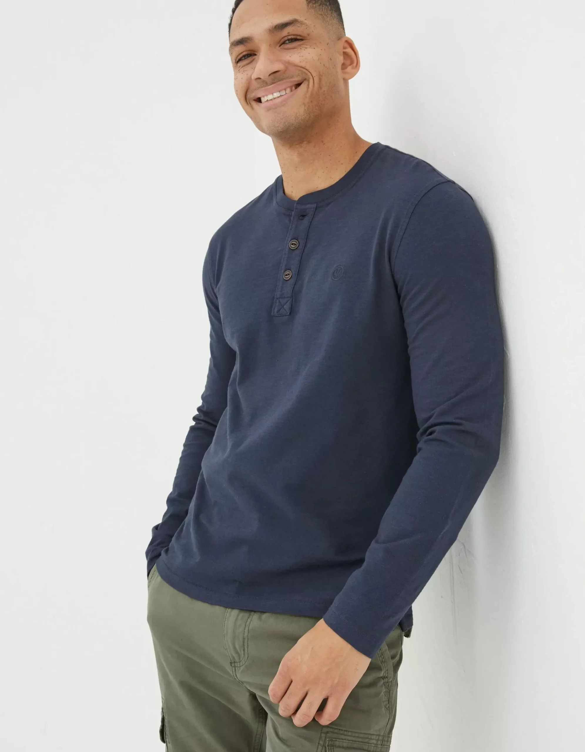 FatFace Woodside Slub Cotton Henley Navy Best