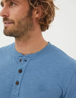 FatFace Woodside Slub Cotton Henley Light Denim Blue Sale