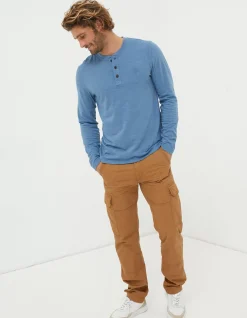 FatFace Woodside Slub Cotton Henley Light Denim Blue Sale