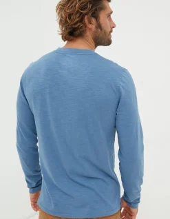 FatFace Woodside Slub Cotton Henley Light Denim Blue Sale