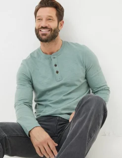 FatFace Woodside Slub Cotton Henley Sage Green Sale