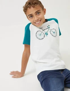 FatFace Word Bike Jersey T Shirt Off White New
